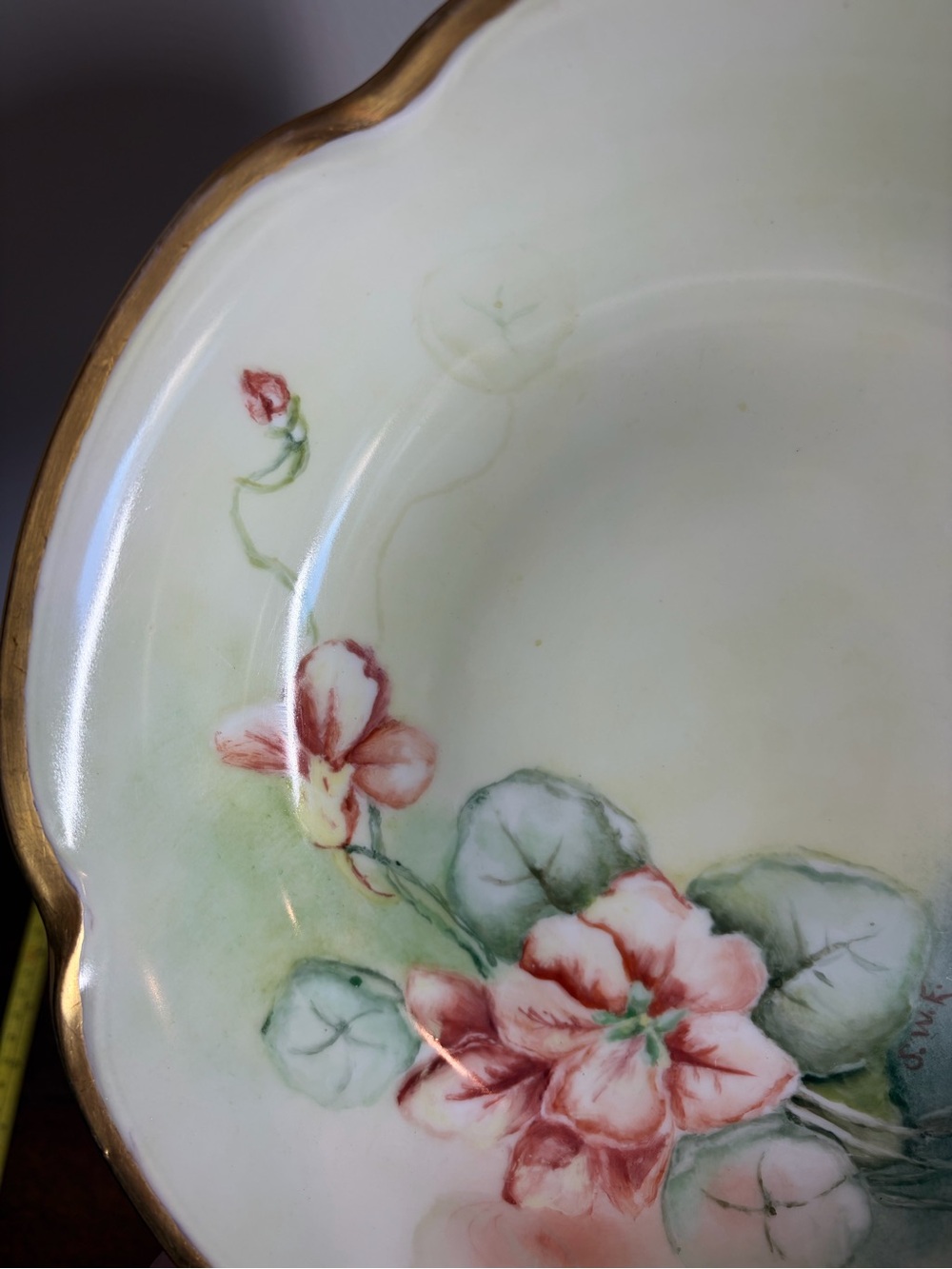 Antique J&C Louise Bavaria Hand Painted Porcelain Bowl Scalloped Gold Trim - Picture 3 of 11